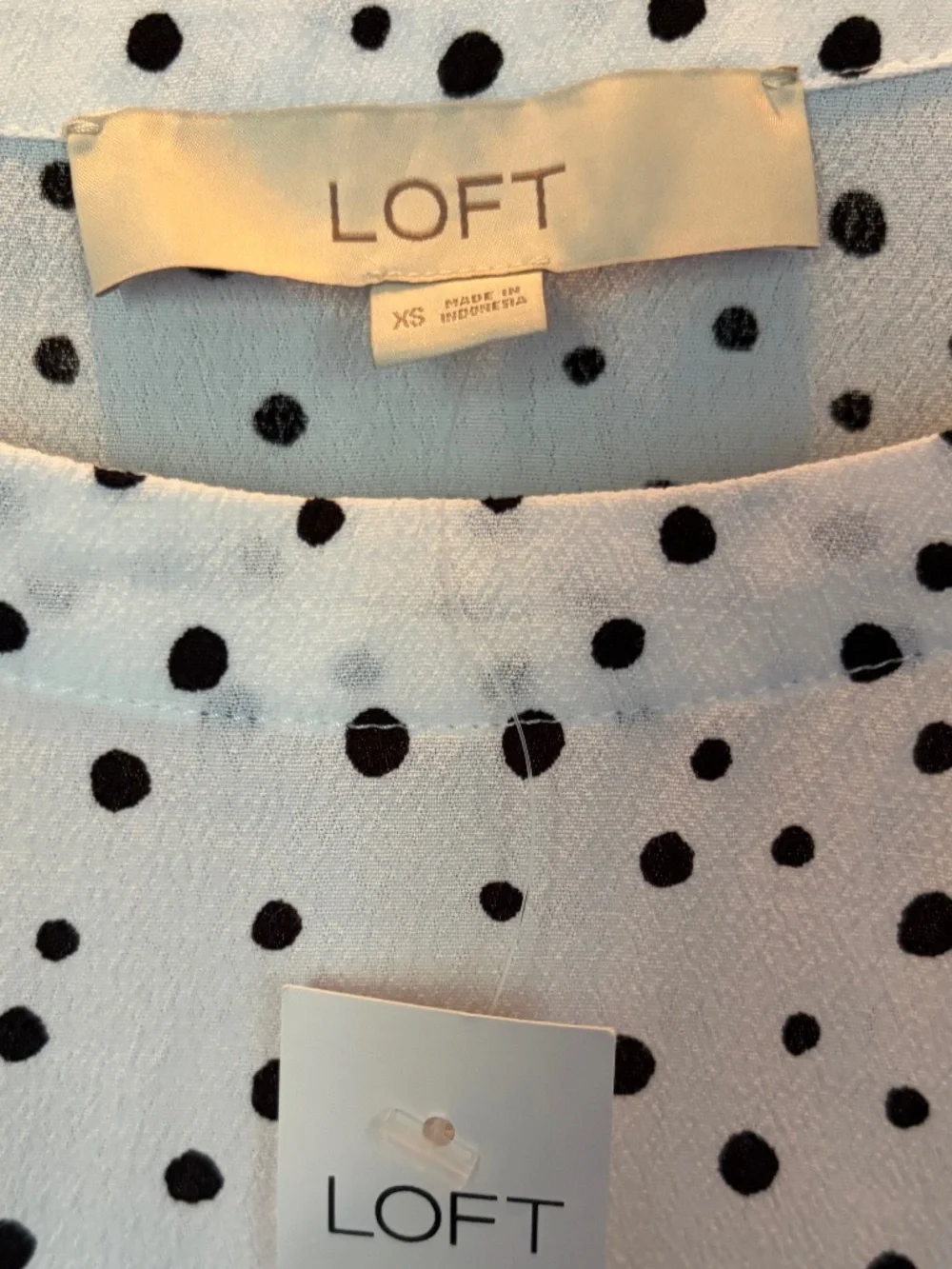 LOFT Puff Sleeve Boatneck Blouse in White with Black Polka Dots, Size XS - NWT